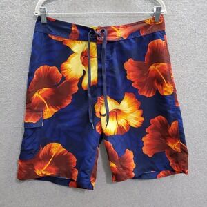 Sideout Men Swimwear 34 Blue Flora Boardshorts Hawaiian Surf Beach